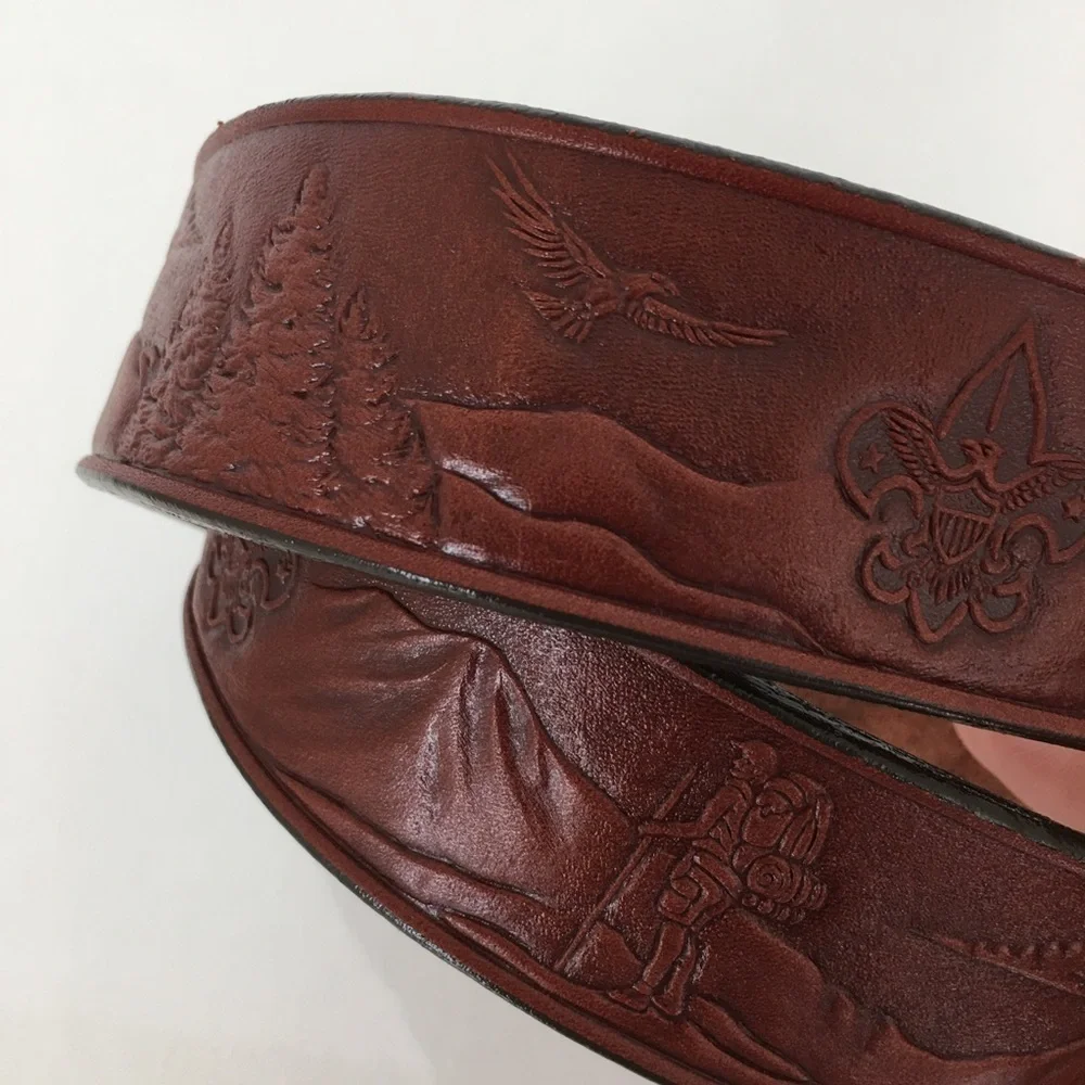 Hand Tooled Leather Belt Mountain Scene Brown Western Size S Unisex Rodeo Cowboy